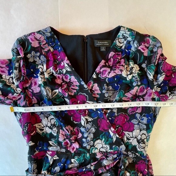 LAST CHANCE! Tahari by ASL Long Sleeve Clip Dot Chiffon Floral Dress Size 2 - Picture 11 of 13